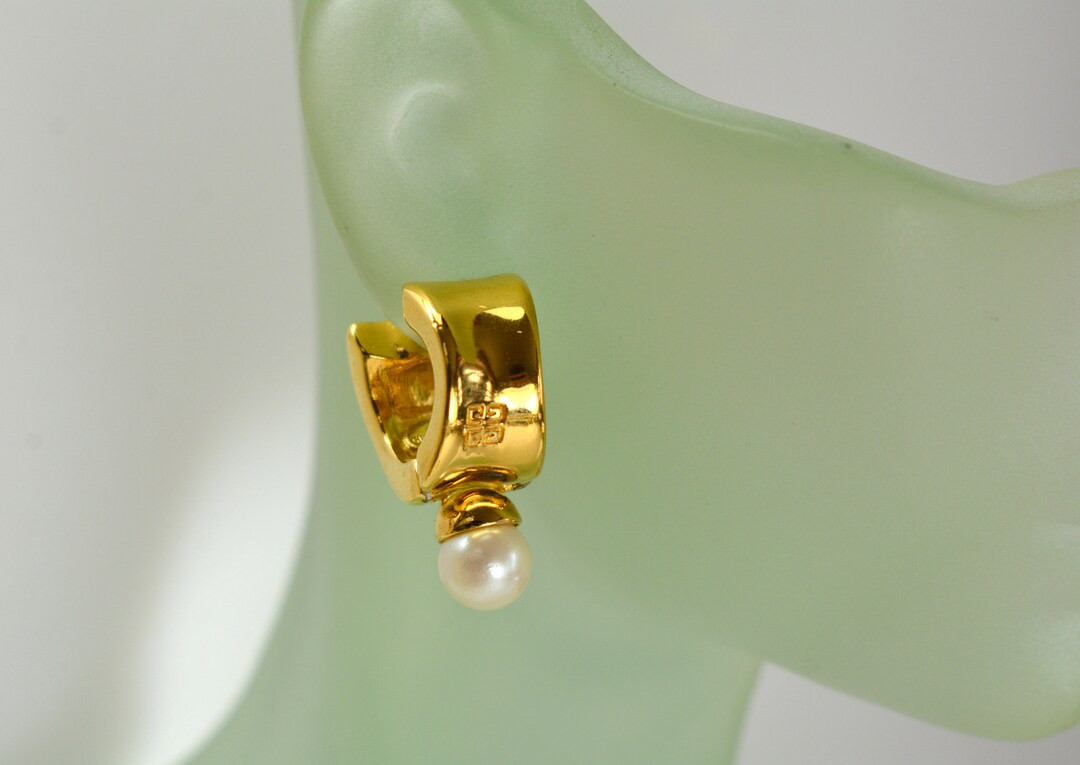 Authentic Vintage Givenchy Logo Hoop Earrings Gold Simulated Pearl | Etsy (US)