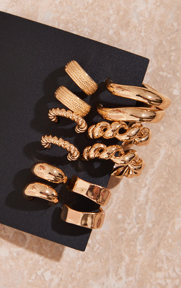 Gold Assorted Textured Small Multipack Hoop Earrings | PrettyLittleThing US