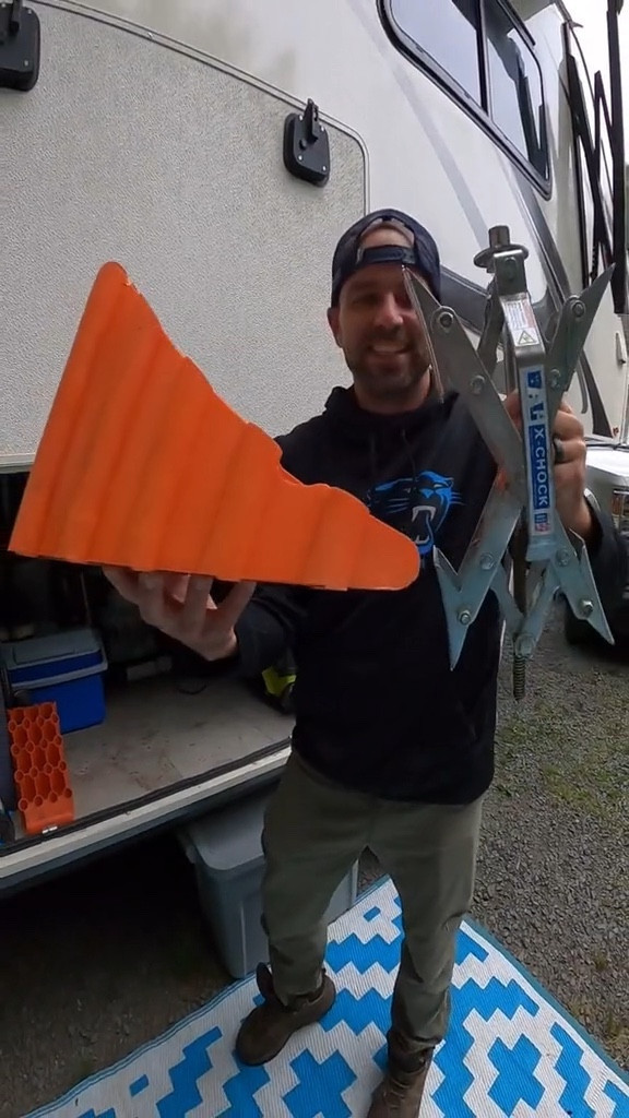 We use two types of chocks on our RV, x chocks for stabilization and wheel chocks to prevent the camper from rolling forwards or backwards when setting up and tearing down the RV multiple options on Amazon 

#rv #camper #travel 

#LTKtravel