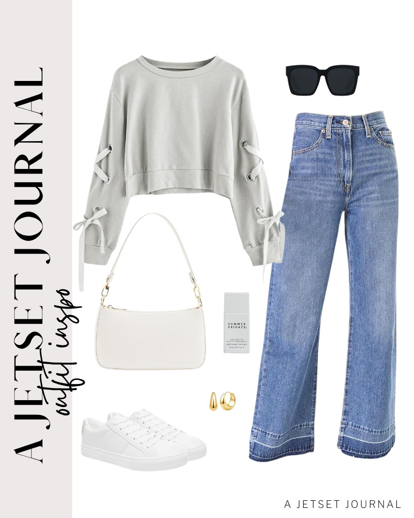 These stylish wide-leg jeans look fab with this light gray long-sleeved top. You can wear Adokoo fashion sneakers with this stylish shoulder bag and add these cute hoop earrings to finish the look.


#LTKSeasonal #LTKSaleAlert #LTKTravel 

 