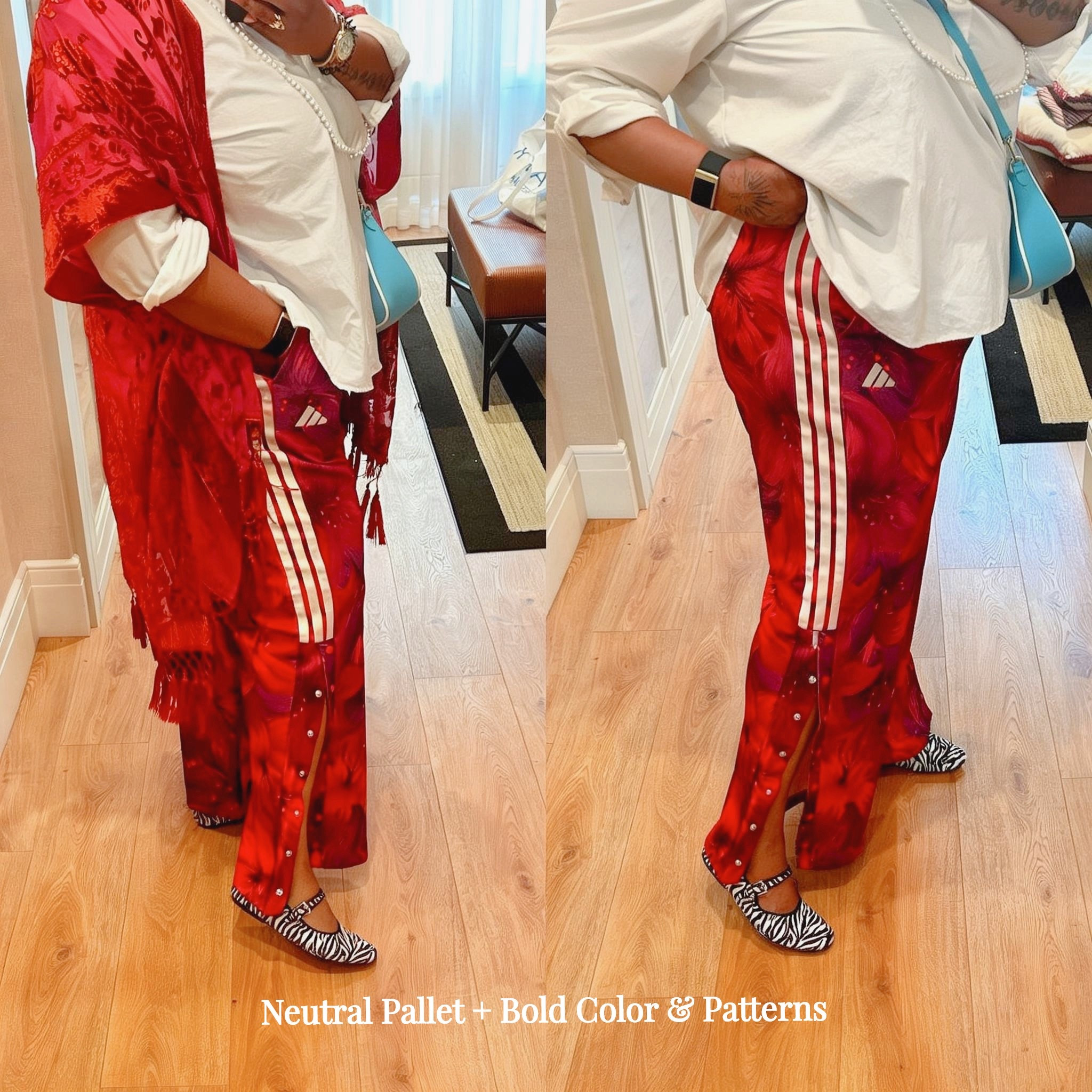 Styling bold pieces? It’s more than ok to mix and match colors and patterns. 

Tip: Start with a neutral pallet like this white blouse. These pink Adidas incorporate the pallet via the sport stripes. The pink kimono adds more of that color theme, but with texture (velvet detail + fringe)  These Zebra 🦓 print shoes pop with white. And, this adorable blue handle bag is lined with white piping. Nothing “matches” but they all go together ✨

#LTKootd #LTKgrwm #LTKOver40