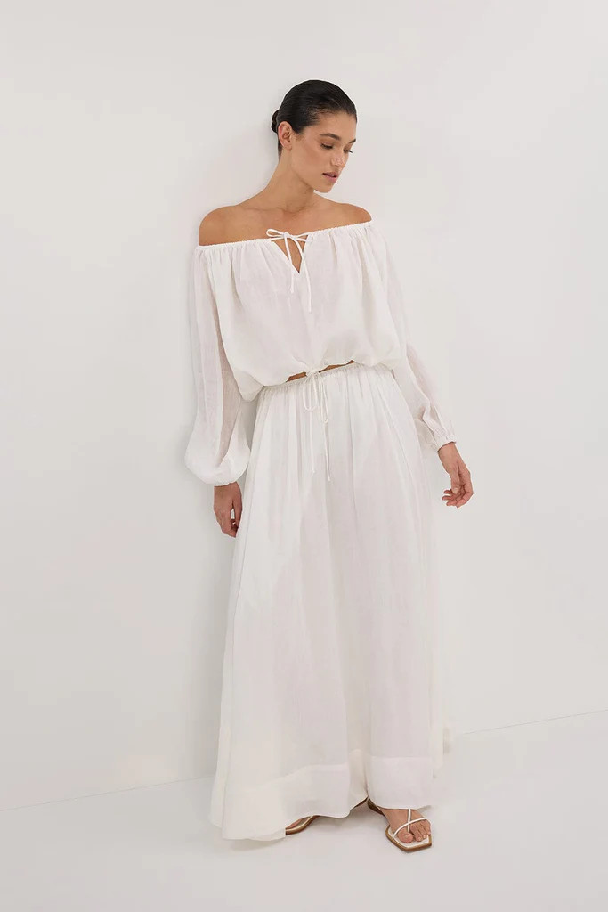 SELENE WHITE RAMIE LONG SLEEVE TOP | DISSH