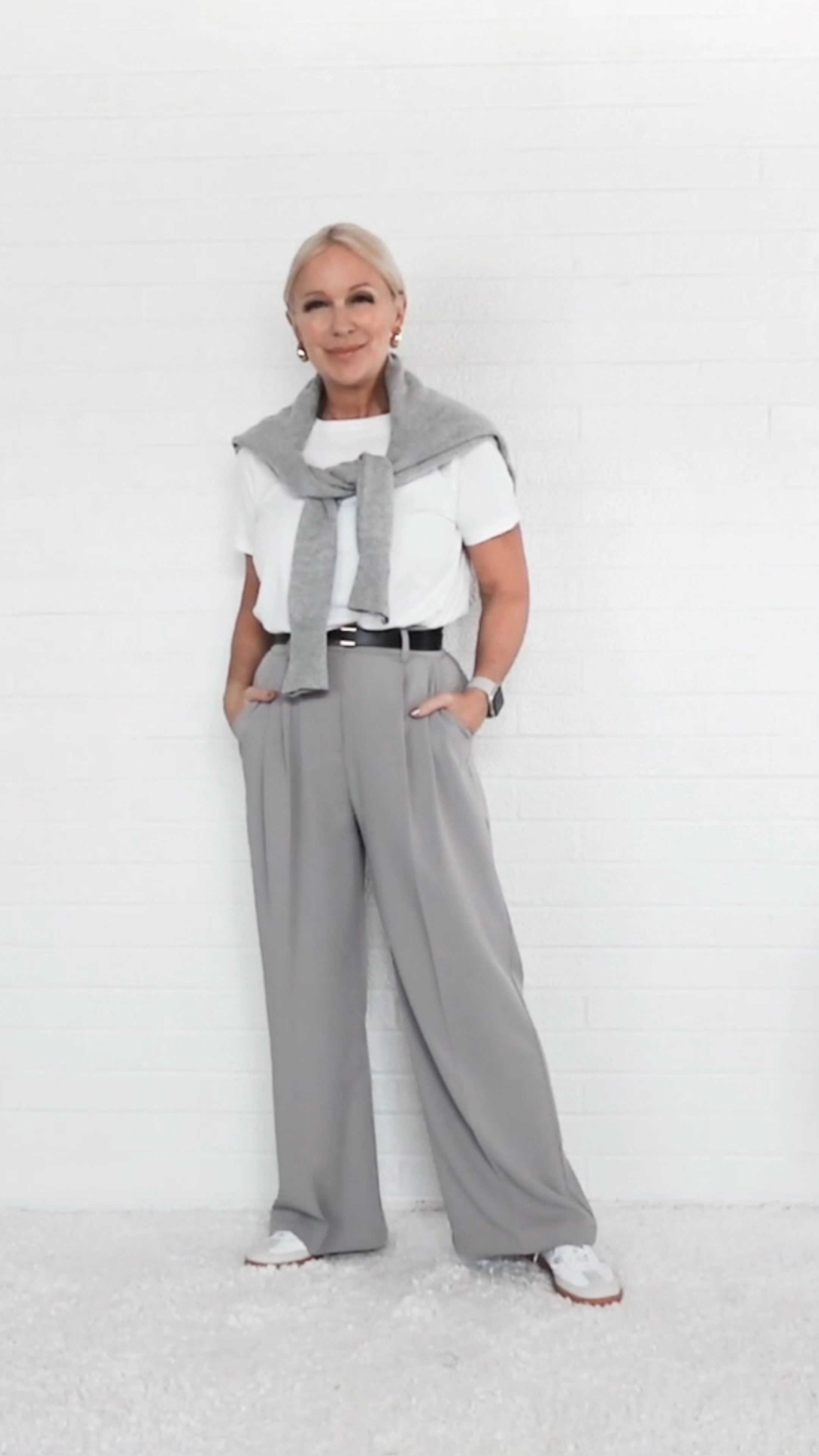 Elegant Sneaker Outfit: t-shirt + trousers + samba sneakers + belt #LTKover50style

#LTKShoeCrush #LTKSeasonal #LTKOver40