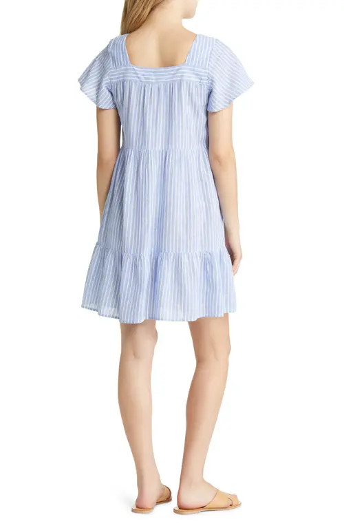 beachlunchlounge Scarlett Flutter Sleeve Linen & Cotton Dress in Summer Azure at Nordstrom, Size Med | Nordstrom