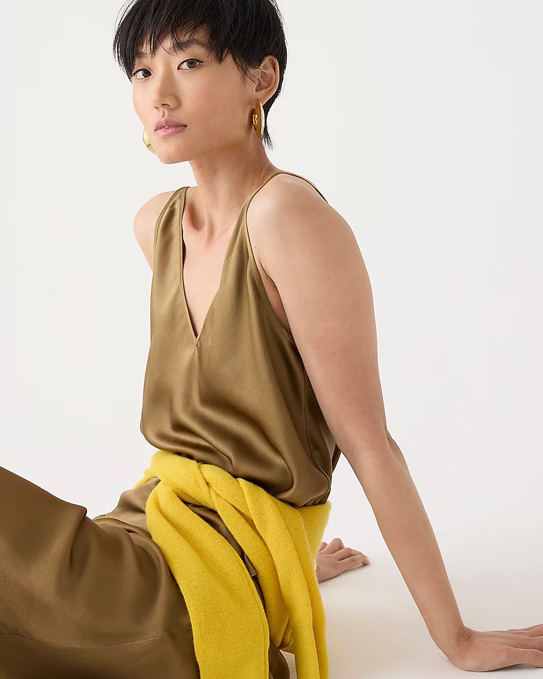 Shop this look4.3(3 REVIEWS)Carrie V-neck camisole in silk$128.0050% off full price with code SHO... | J.Crew US