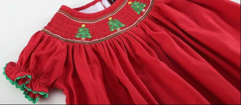 Red Christmas Tree Smocked Dress | Etsy (US)