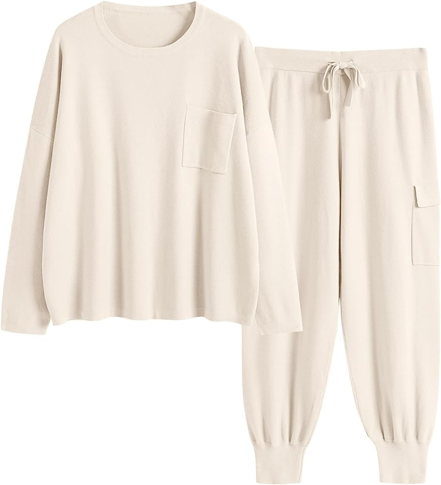 ANRABESS Women's Two Piece Outfits Knit Sweater Sets Long Sleeve Pullover Tops Cargo Jogger Pants... | Amazon (US)