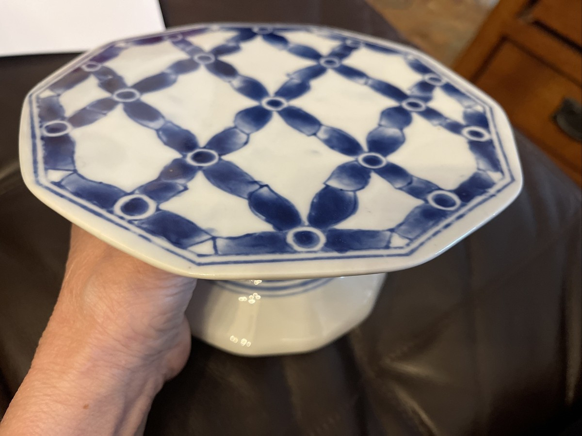 Silvestri Blue & White Rope Design Ceramic Footed Dessert Stand ~8x3.75” | eBay US