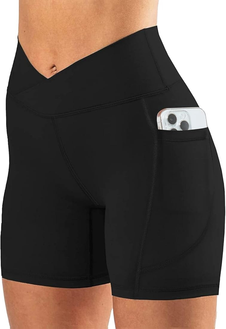TOPYOGAS Women's Crossover High Waist 5" Biker Shorts Tummy Control Workout Running Shorts Premiu... | Amazon (US)