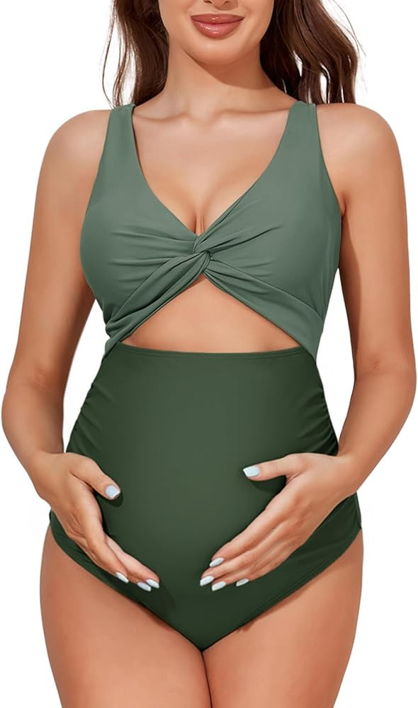Summer Mae Maternity Cutout One Piece Swimsuit Twist Front Criss-Cross Bathing Suit High Waisted ... | Amazon (US)