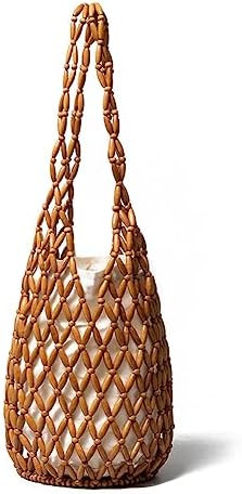 RomanticDesign Women Retro Wooden Handbag Woven Bead Tote Bag Hollow Out Beach Casual Bucket Purs... | Amazon (US)