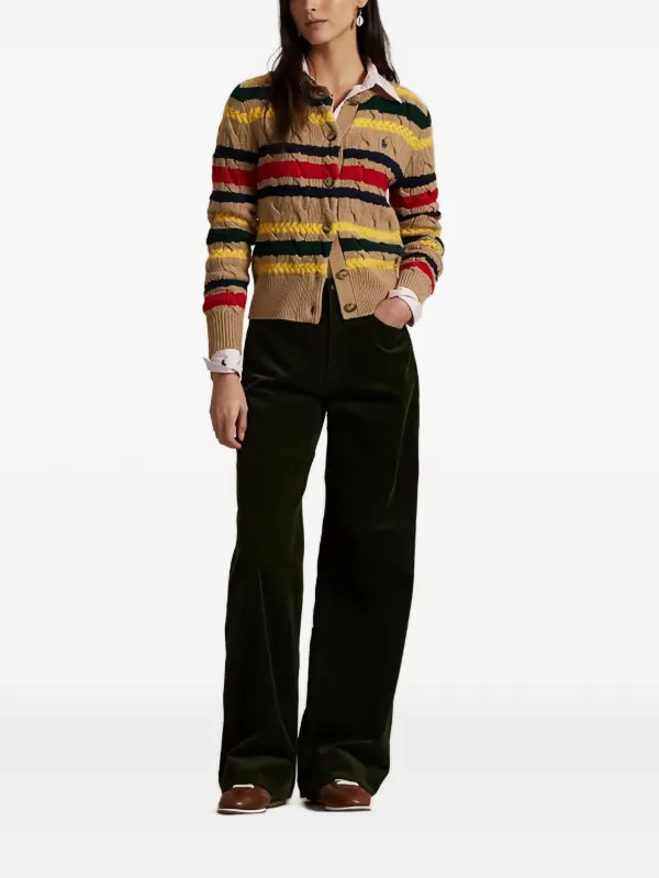 Polo Ralph Lauren cable-knit striped-pattern Cardigan | Brown | FARFETCH | Farfetch Global