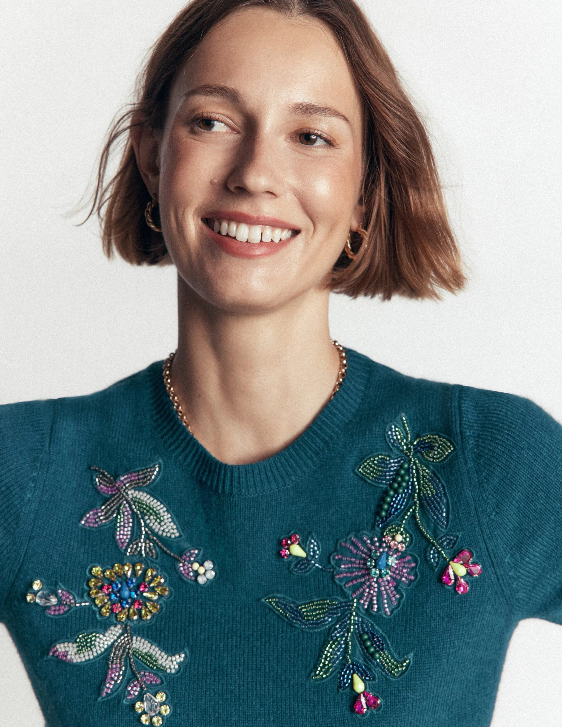 Ria Embellished Knit T-Shirt-Deep Aurora Blue | Boden (US)