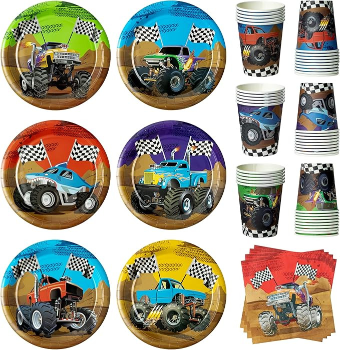 K1tpde Monster Truck Party Tableware - 30set Monster Truck Theme Tablewares Set Included Disposab... | Amazon (US)