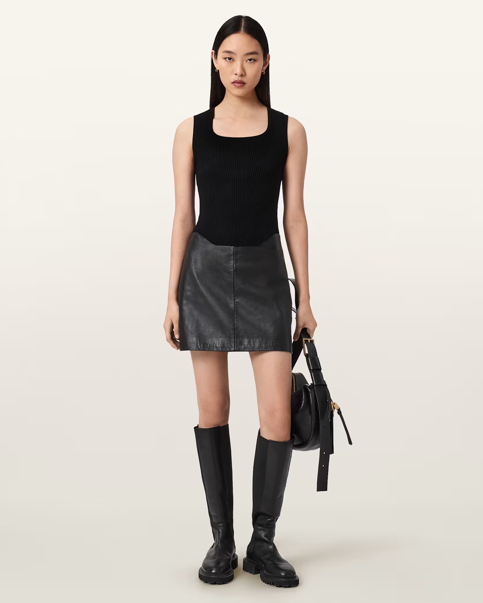 Renai Slim Fit Leather Mini Skirt Black | ALLSAINTS US | AllSaints US