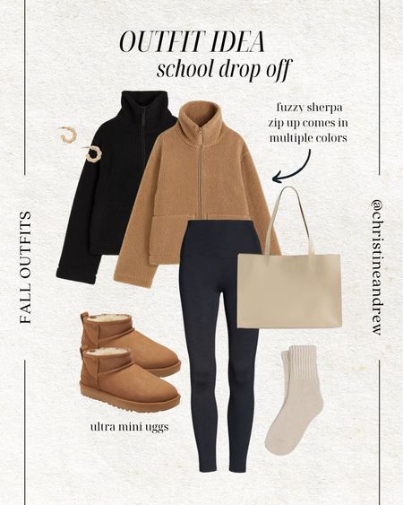 Cozy school drop off outfit 🤎 love these fuzzy sherpa jackets! They come in multiple colors and are under $30. 

Fall outfits; fall fashion; fall style; mom style; school drop off outfit; casual style; black leggings; ultra mini Uggs; Uggs; Christine Andrew 

#LTKshoecrush #LTKstyletip #LTKfindsunder50