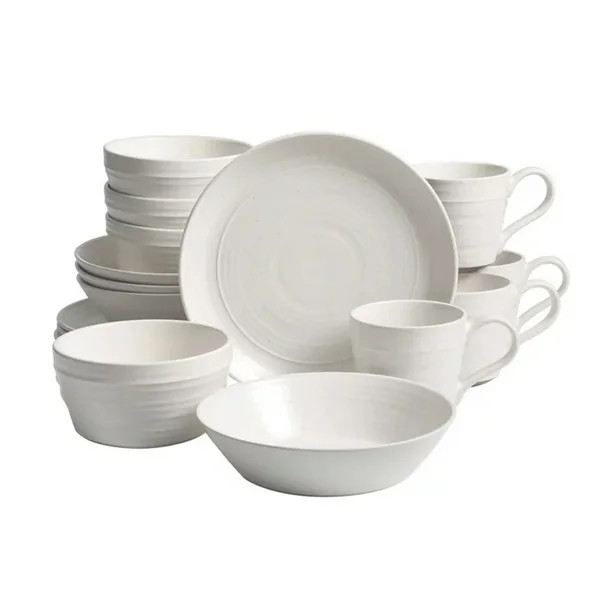 Bee and Willow Milbrook 16 Piece Round Stoneware Dinnerware Set in White - Walmart.com | Walmart (US)