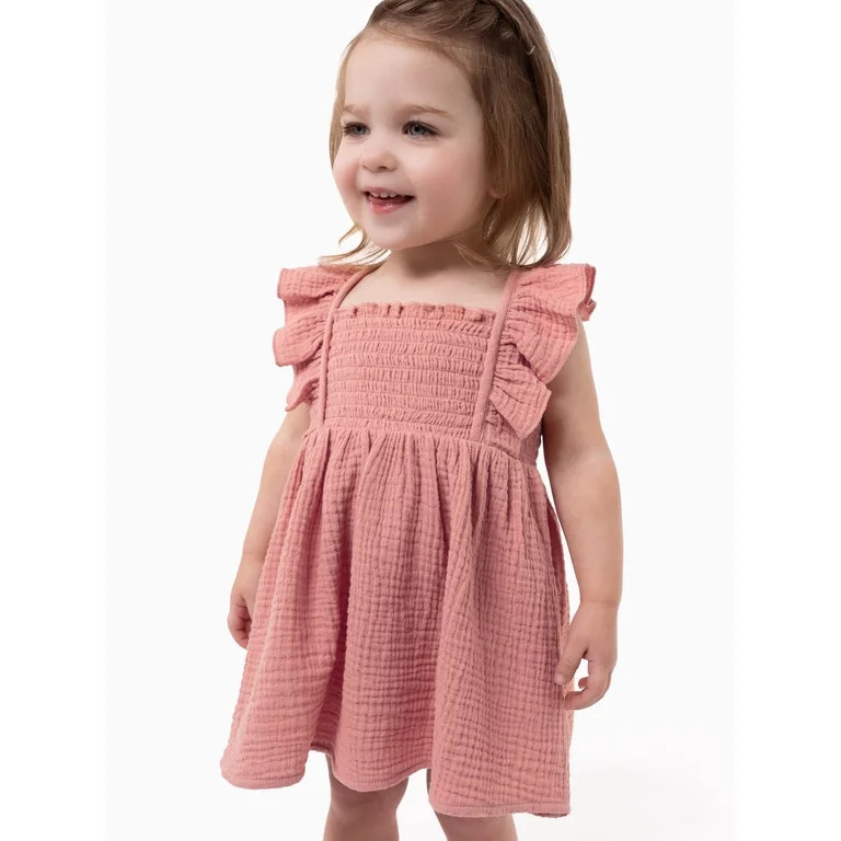 Modern Moments By Gerber Baby Girl Ruffle Sleeve Dress and Diaper Cover, Sizes 0/3 Months - 24 Mo... | Walmart (US)