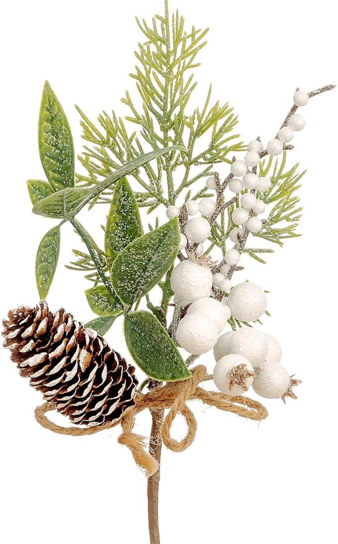 12 Enfeite De Árvore de Natal Decoração Haste Azevinho Galho Branco Nevado Enfeites Decorativo... | Amazon (BR)