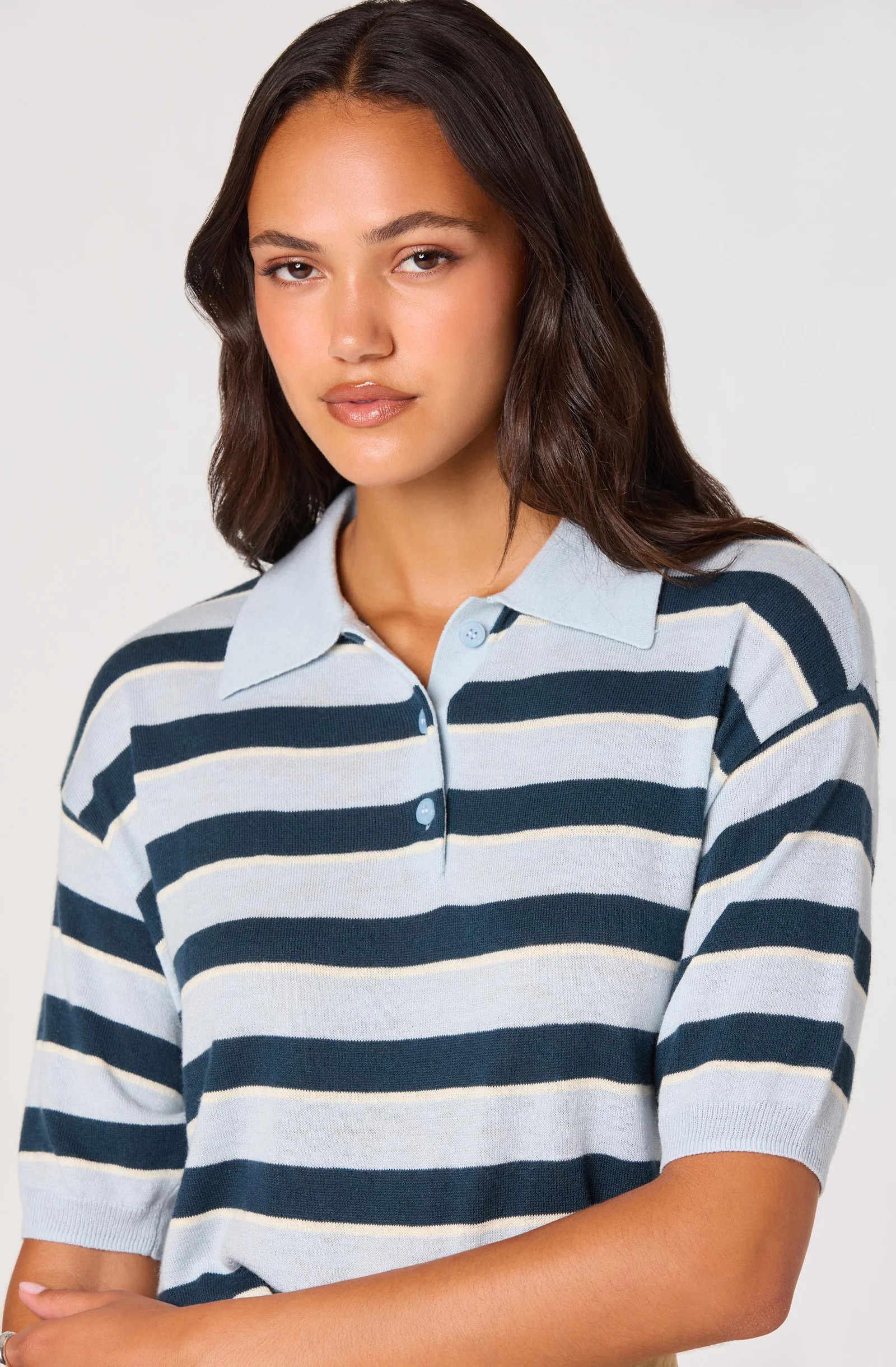 Scottie Striped Knit Polo Sweater - Pink stripe / S | ASTR The Label (US)