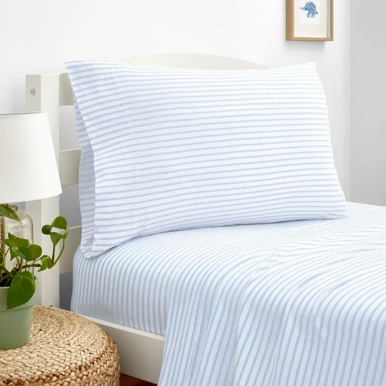 Gap Home Kids Mini Stripe T-Shirt Soft Jersey Organic Cotton Blend Sheet Set, Full, Blue, 4-Piece... | Walmart (US)