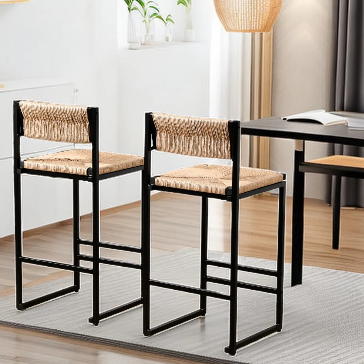 Direne 2 Paper Rope Weave Dining Chairs with Back (Set of 2) | Wayfair North America