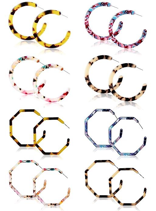 LOYALLOOK 4-8Pairs Acrylic Earrings Resin Geometric Hoop Fashion Earrings C Shaped Earrings Resin... | Amazon (US)