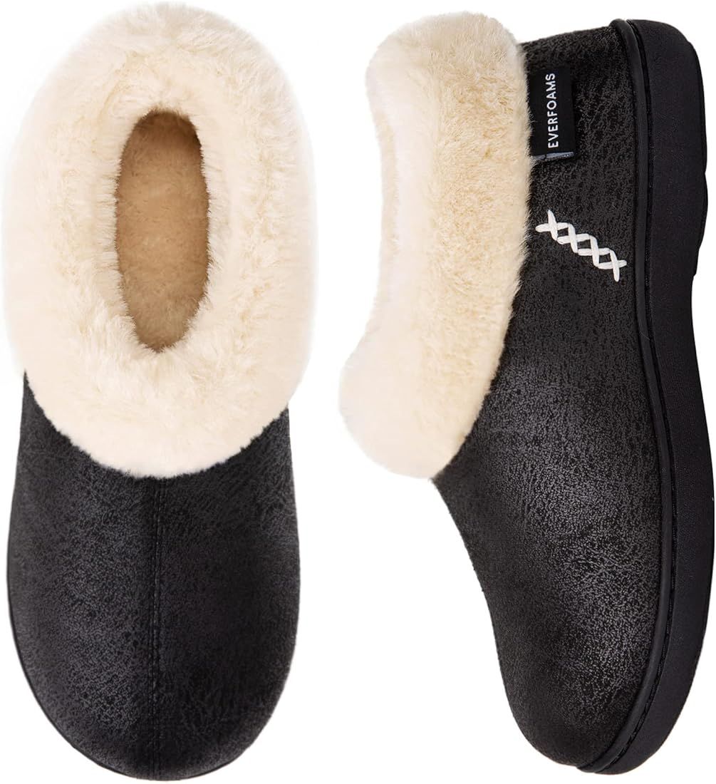 EverFoams Women's Micro Suede Cozy Memory Foam Winter Slippers with Fuzzy Faux Fur Collar and Ind... | Amazon (US)