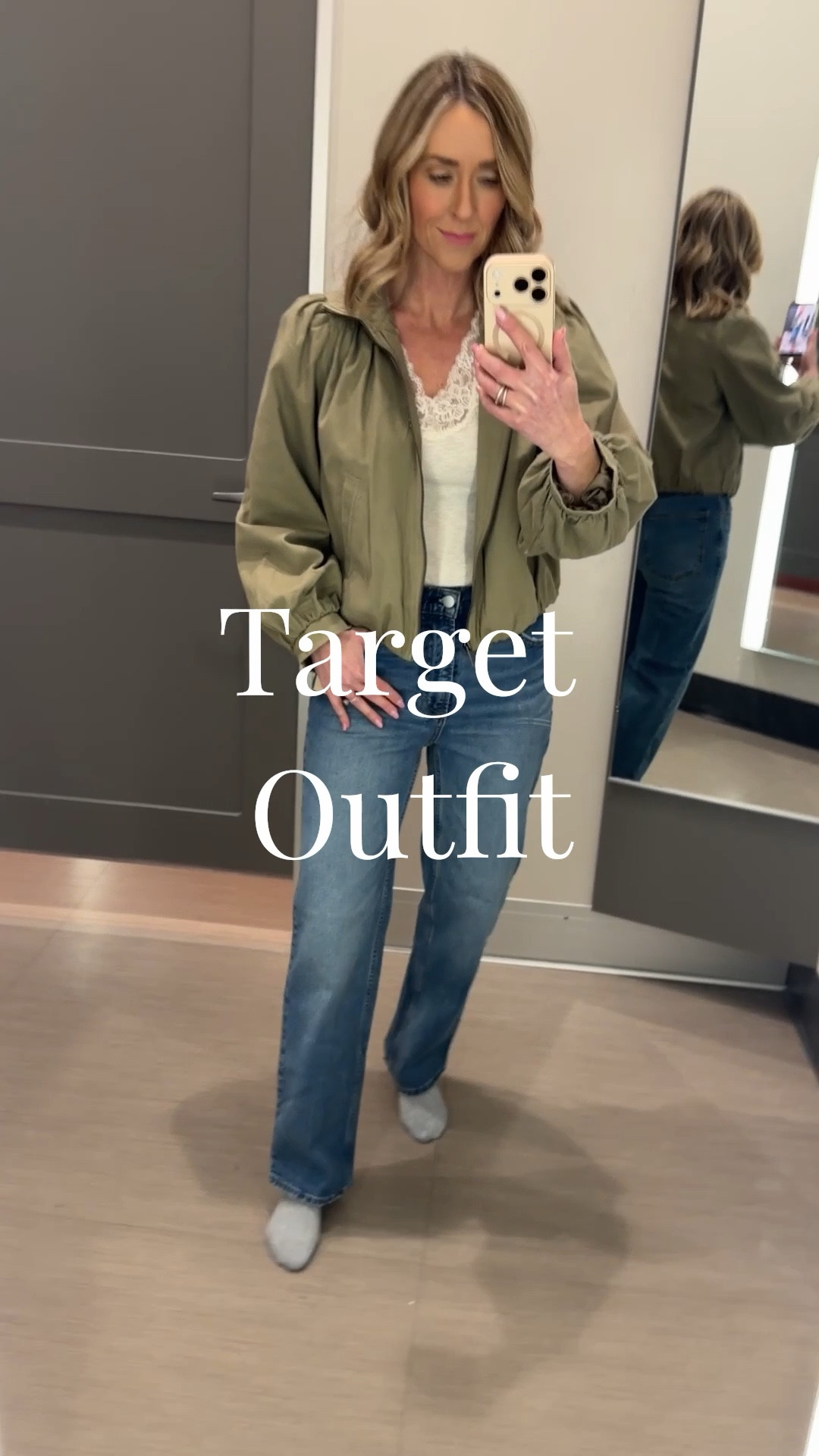 Target outfit head to toe! Straight leg vintage jeans (size 2), lace trimmed short sleeve shirt (small), and this adorable cropped jacket (xs). 

#LTKPetite #LTKdayinmylife #LTKOver40