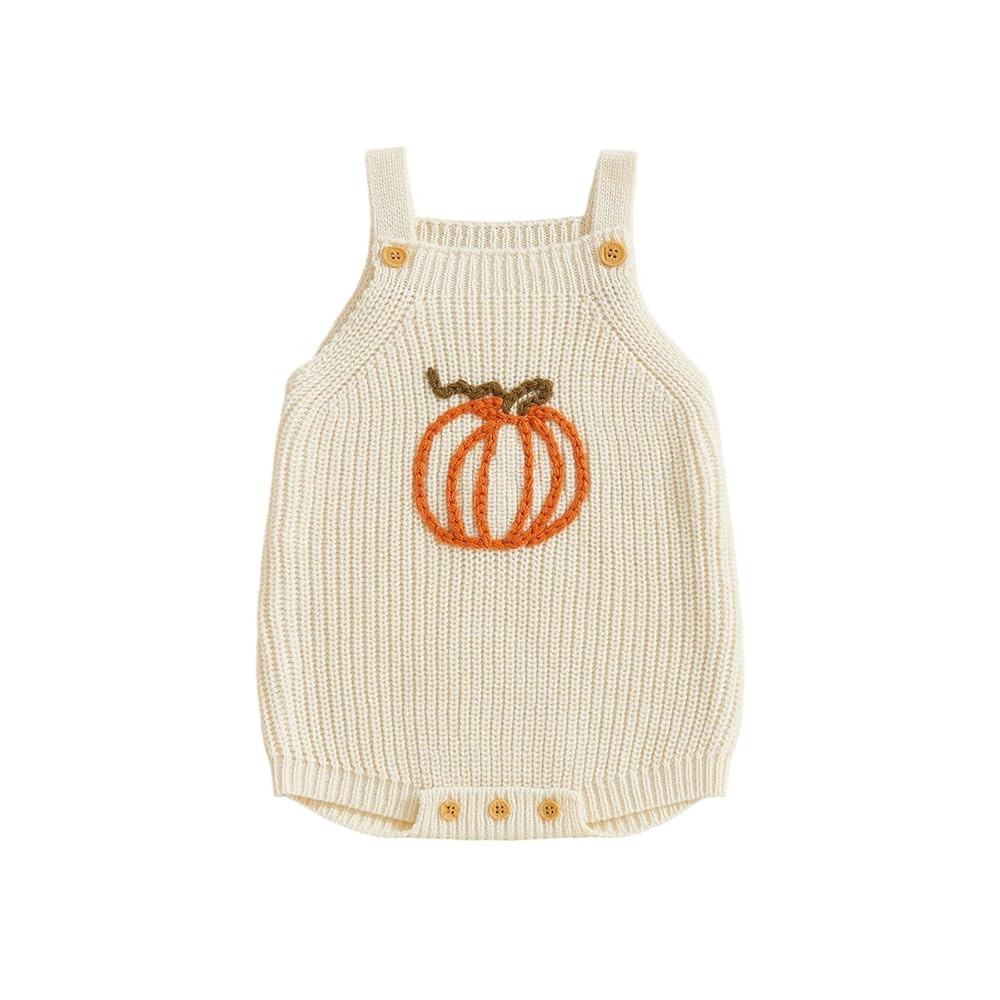 Baby Girl Boy Halloween Knit Sweater Sleeveless Pumpkin Embroidery Romper Overalls Shorts Infant ... | Amazon (US)