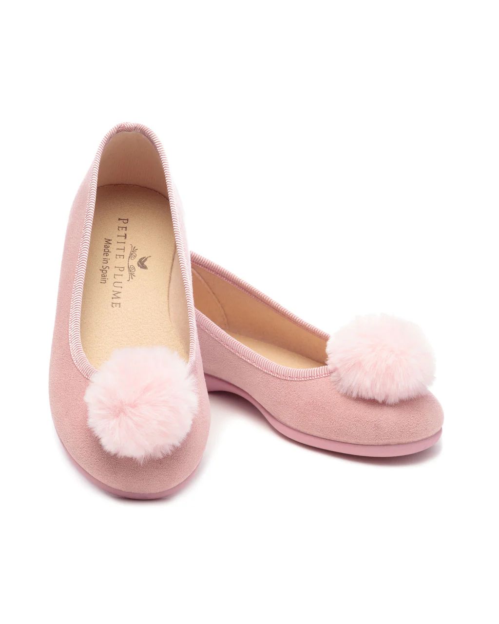 The Juliette Slipper in Antique Rose Suede with Pom | Petite Plume