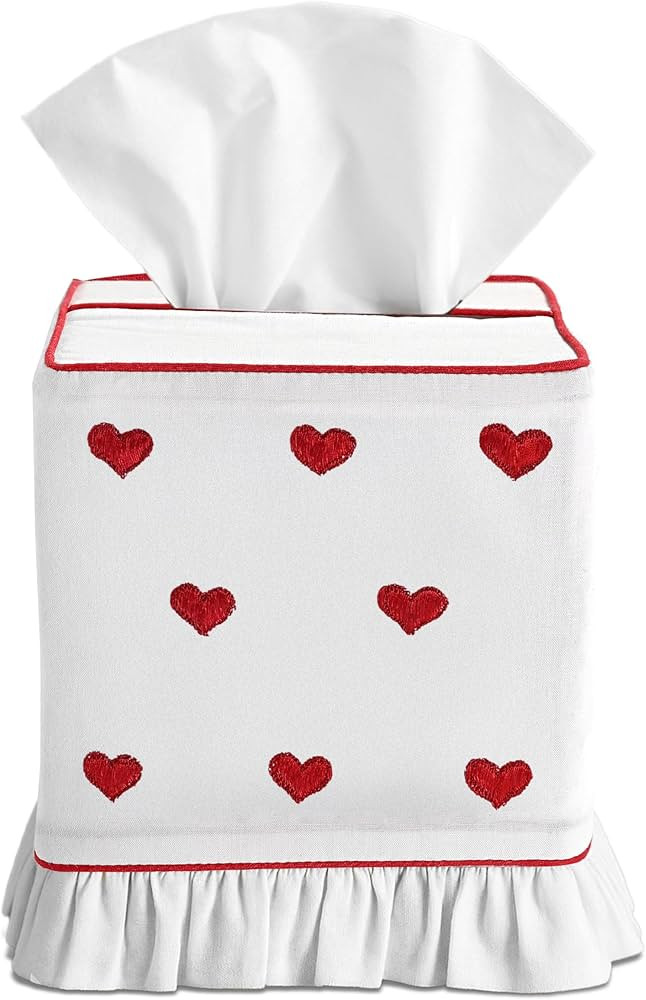 Ridhi Embroidered Heart Shape Premium 400 TC White Cotton Tissue Box Cover with Velcro Closure So... | Amazon (US)