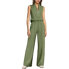 SENSERISE Womens Summer Jumpsuit Dressy Casual Sleeveless One Piece Jumpsuit Half Zip Airport Tra... | Amazon (US)