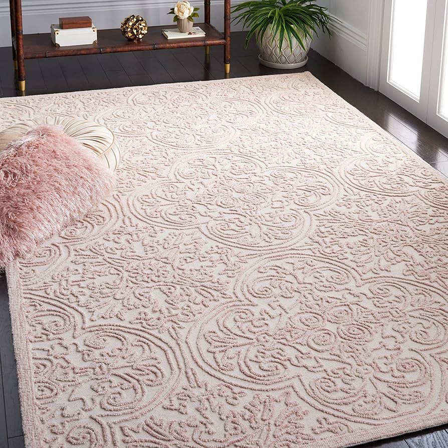 SAFAVIEH Trace Collection Area Rug - 6' x 9', Ivory & Pink, Handmade Wool, Ideal for High Traffic... | Amazon (US)