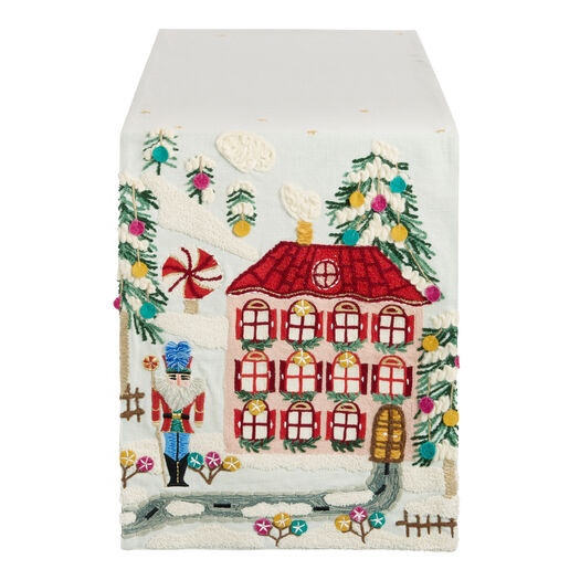 Blue Christmas Village Embroidered Table Runner by World Market | World Market