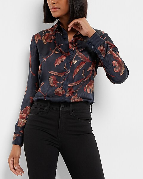 Satin Printed Stripe Portofino Shirt | Express