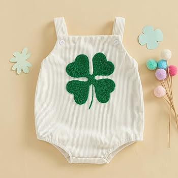 St Patricks Day Baby Boy Girl Outfit Newborn Clover Embroidery Romper Overalls Sleeveless Corduro... | Amazon (US)