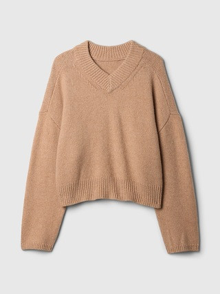 CashSoft Cropped High V-Neck Sweater | Gap (US)