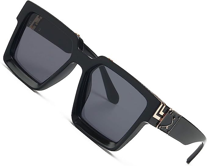 Retro Millionaire Sunglasses Square Metal Punk Rock Hip hop Glasses Men Women Black Pink Green | Amazon (US)
