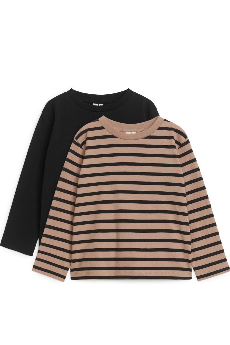 Long-Sleeved T-Shirt Set of 2 - Black/Beige Stripes - Kids | H&M GB | H&M (UK, MY, IN, SG, PH, TW, HK)