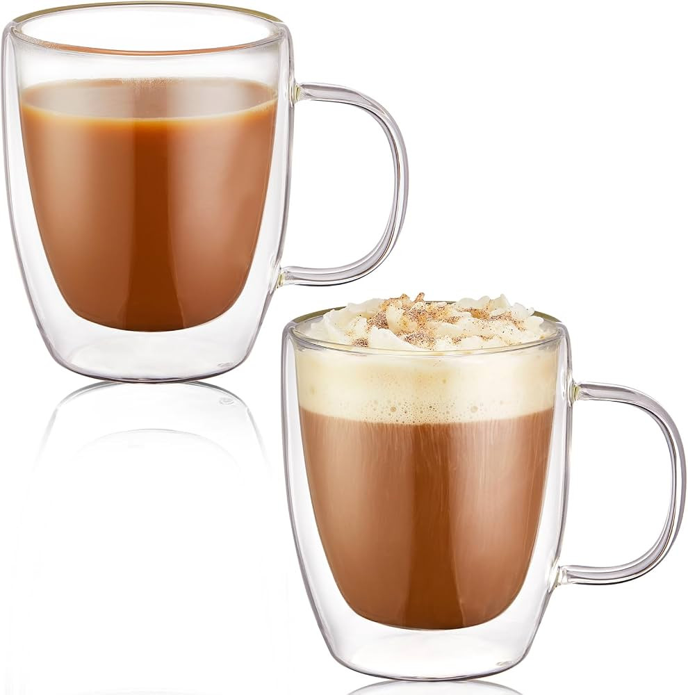 Glass Espresso Cups, 12oz Glass Coffee Cups with Handle, Double Walled Cups Set of 2, Borosilicat... | Amazon (US)