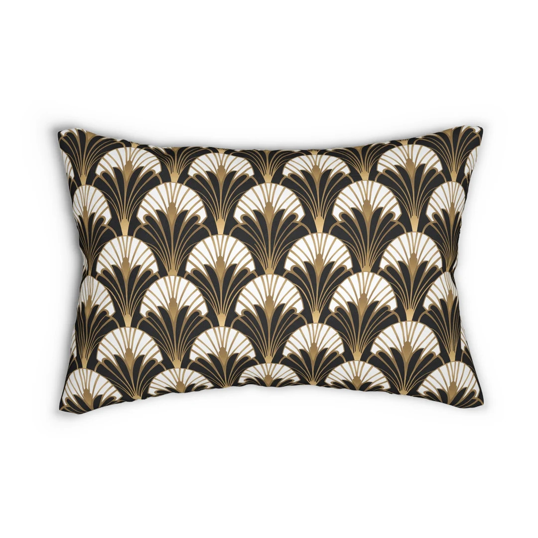 Art Deco Lumbar Pillow: Black, White & Gold Accent Pillow (14x20") - Etsy | Etsy (US)