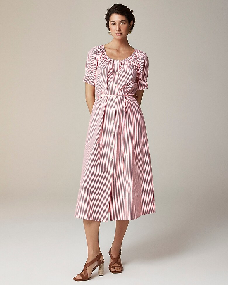 Button-up midi dress in striped cotton poplin | J. Crew US