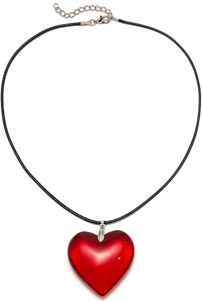 Big Heart Pendant Choker Necklaces - Chunky Glass Puffy Heart Choker Necklace for Women Y2K Grung... | Amazon (US)