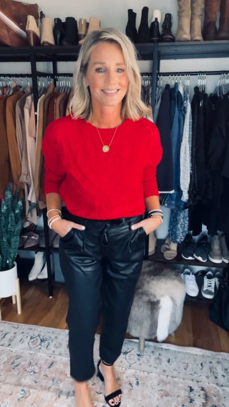 Faux leather belted pants for all the fun get togethers this holiday season! Add a pop of color and you’re good to go! Everything runs true. 

#LTKunder50 #LTKSeasonal #LTKHoliday
