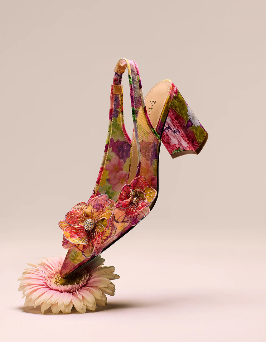 PETRA BRIGHT FLORAL Slingback Floral Mesh Block Heel | Women's Heels | Betsey Johnson