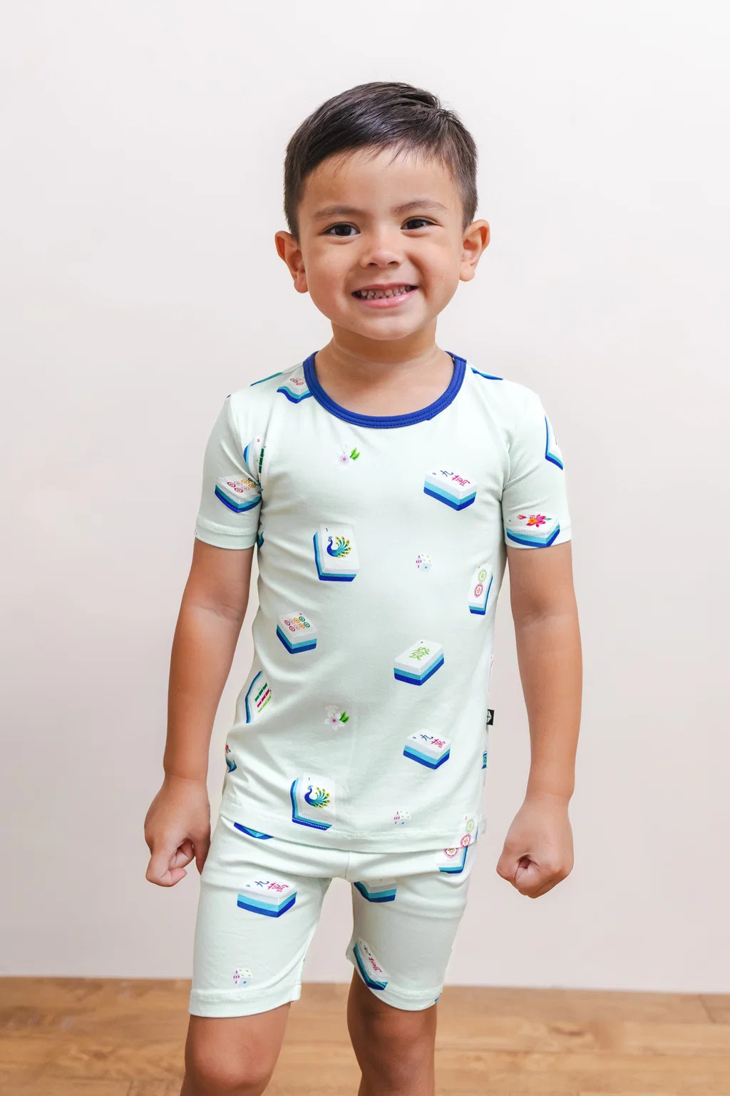 Short Sleeve Pajamas in Dew Mahjong | Kyte Baby