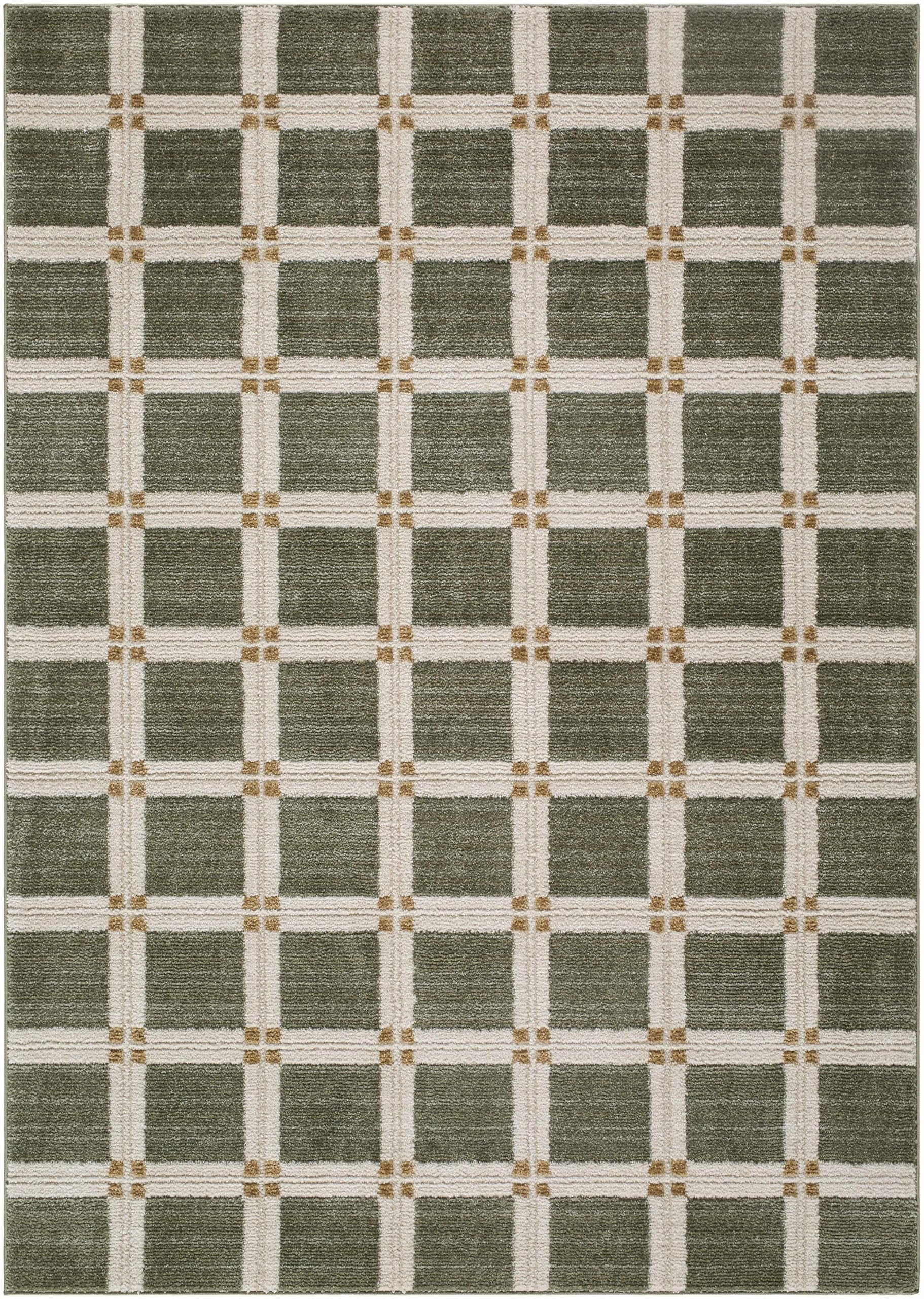 Hauteloom Talos Living Room, Bedroom Area Rug - Contemporary Geometric Square Pattern - Olive Gre... | Amazon (US)