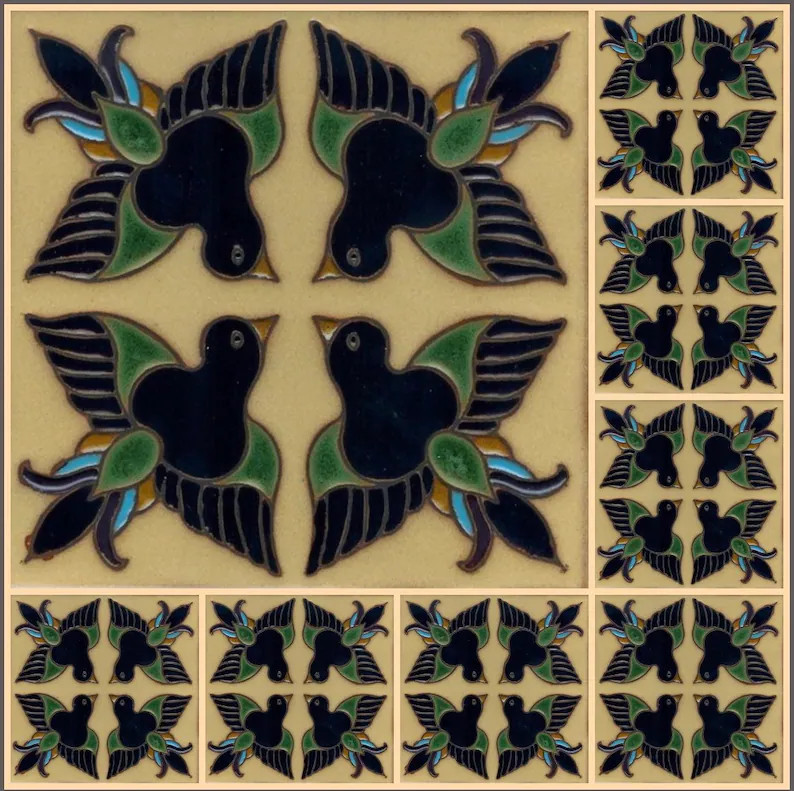 Beautiful Hand-Painted Decorative Craftsman Tile. “Birds" 6x6 Pool Safe Wax Resist Raised Glaze... | Etsy (US)
