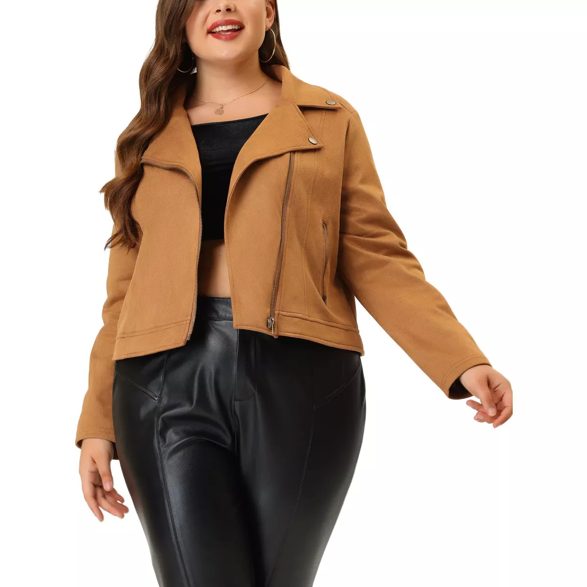 Agnes Orinda Women's Plus Size Winter Suede Cropped Moto Biker Zip Up Faux Suede Jackets | Target